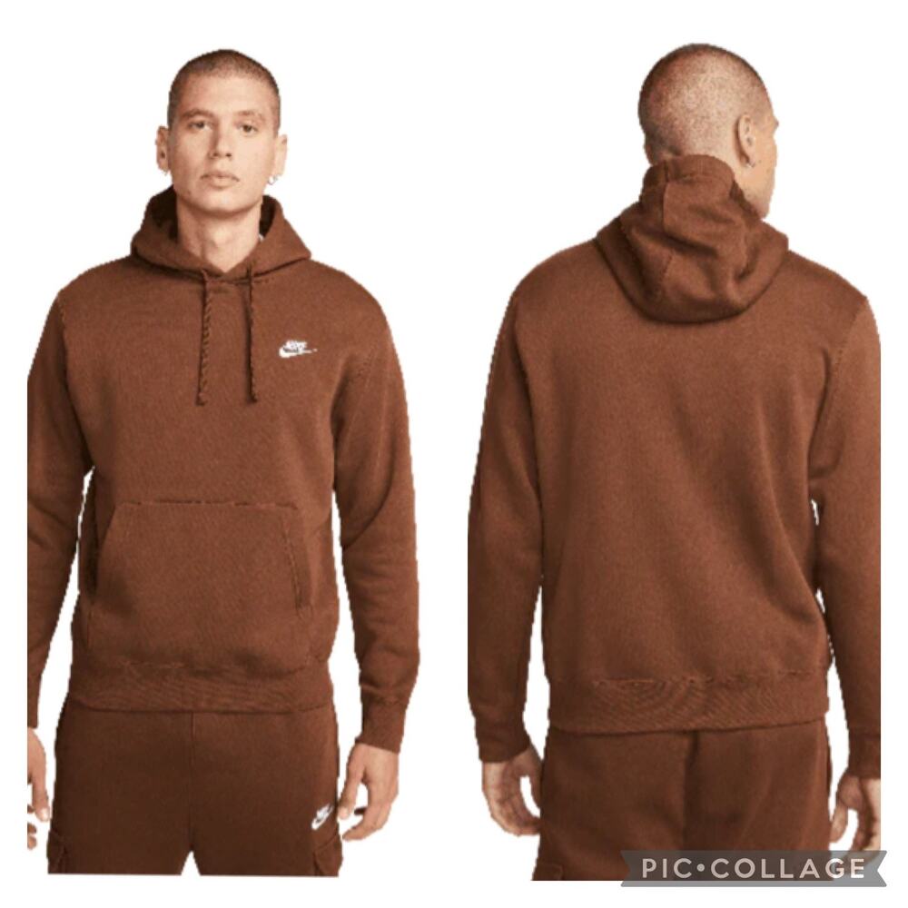 Nike Brown Sportswear Club Fleece Pullover Hoodie Mens Small